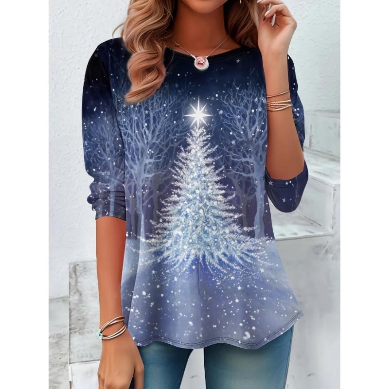 Fashion 3D Print Snowman Christmas Theme O-Neck Long Sleeve T-Shirts Womens Clothing Casual Y2K Clothes Harajuku Female Clothing