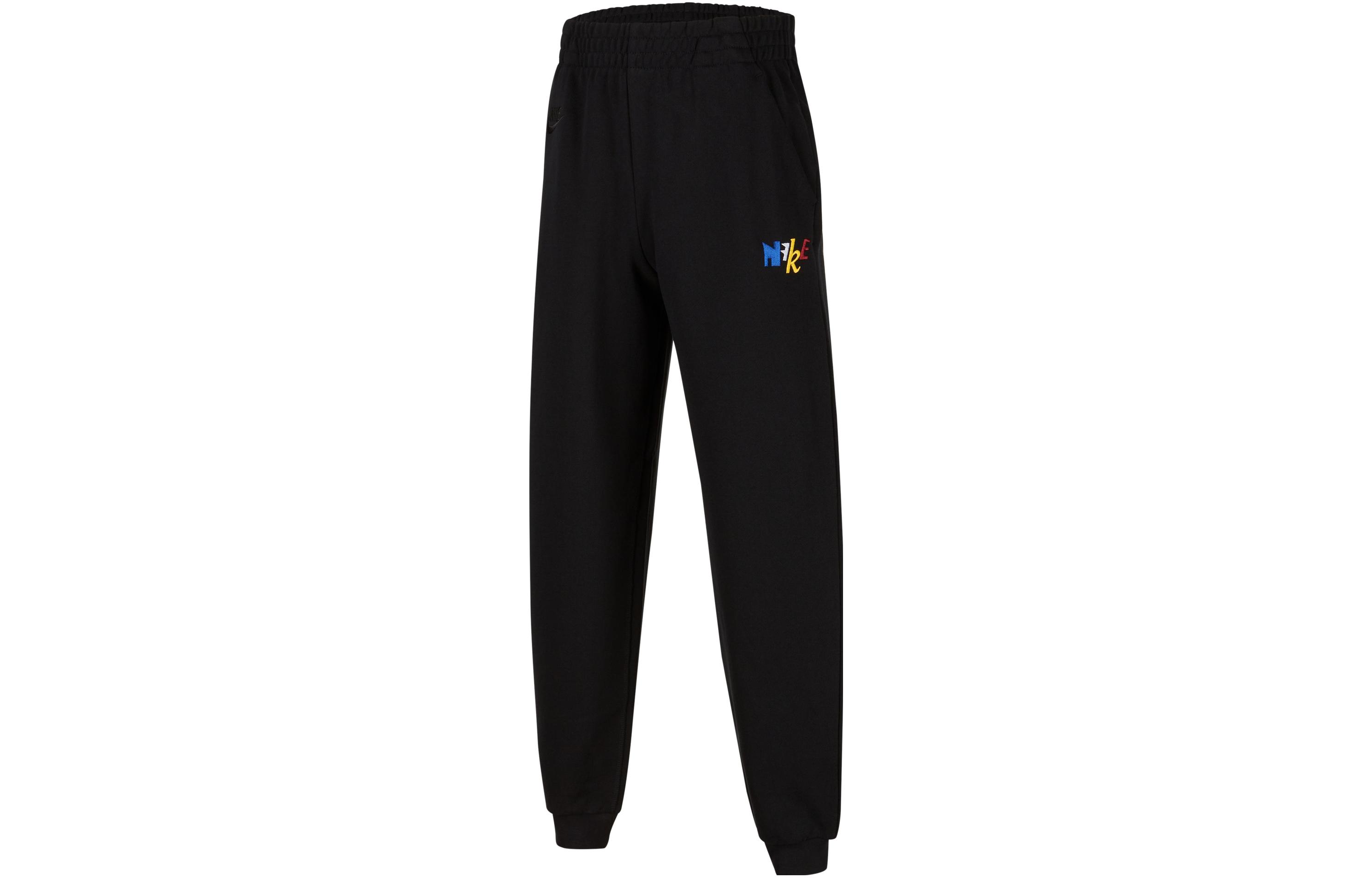 Kids Nike Knitted Sweatpants Kids Wear, Embroidered Letters, Elastic Cuffs, Casual Fleece Lined Joggers Black HF0387-010 L