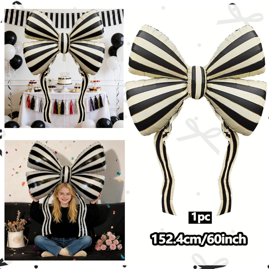 1pc Extra-large 60-inch Striped Bow Foil Balloon for Bow Decorations, Birthdays, Valentine's Day, Anniversaries, Wedding