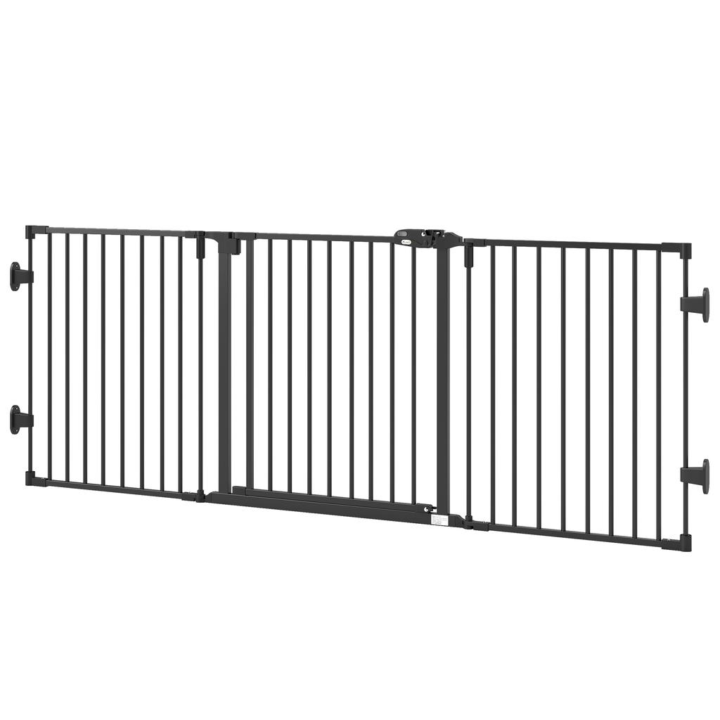 Folding Steel Dog Gate with Automatic Closure, 202.5x2x76cm, Black