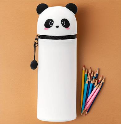 1 Stück Niedliches Panda Silikon Stifteetui, 2-in-1 Weicher Stifthalter mit Reißverschluss, Weißes Tierdesign für Schul- oder Bürobedarf