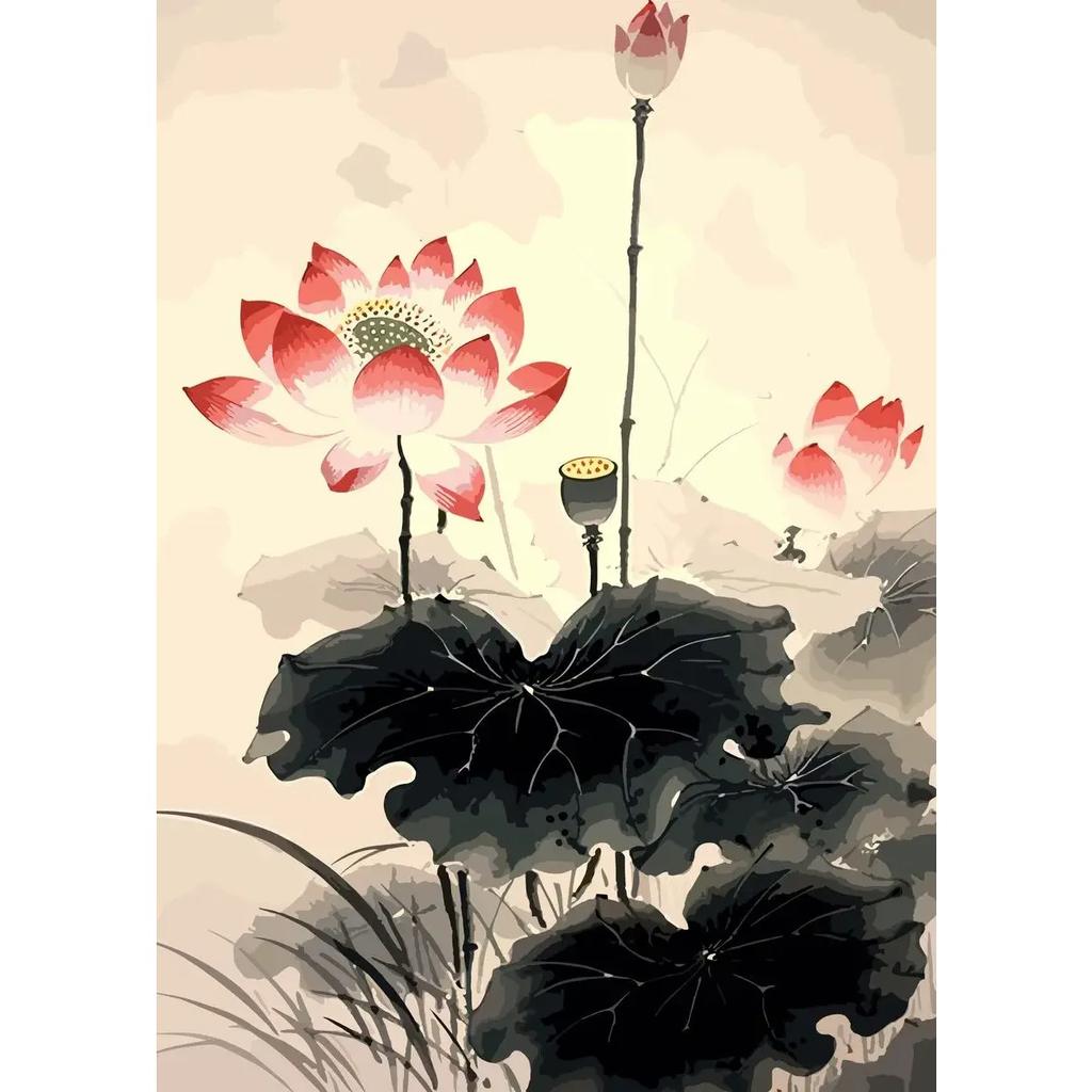 Traditonal Chinese Style Lotus Flower Lotus Leaf Posters Canvas Painting and Prints Wall Art Picture for Living Room Home Decor