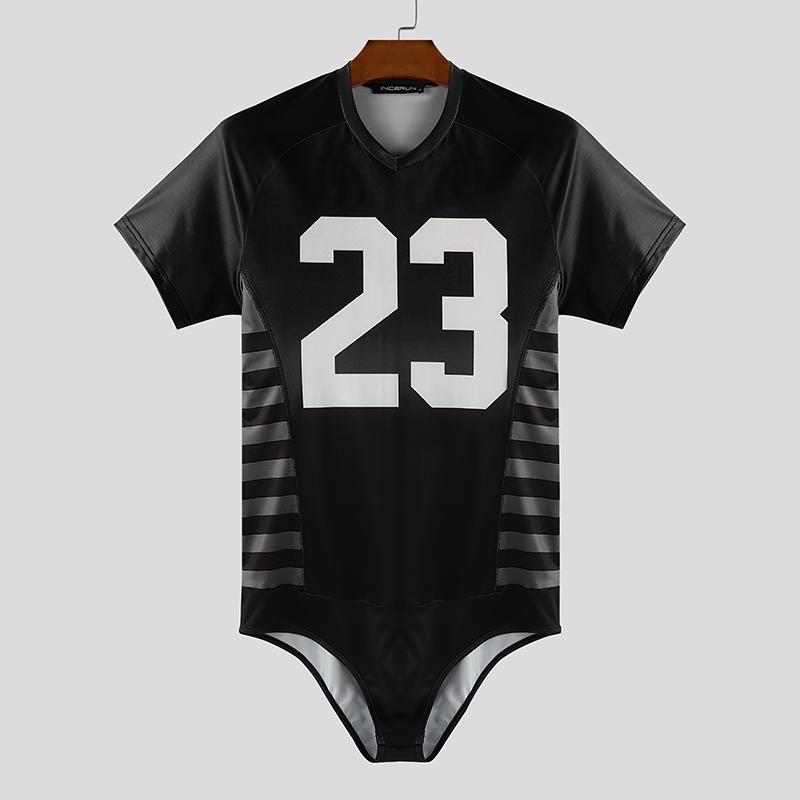 INCERUN Men's Sleeveless Letter Print Fitted Leotard Jumpsuits Underwear