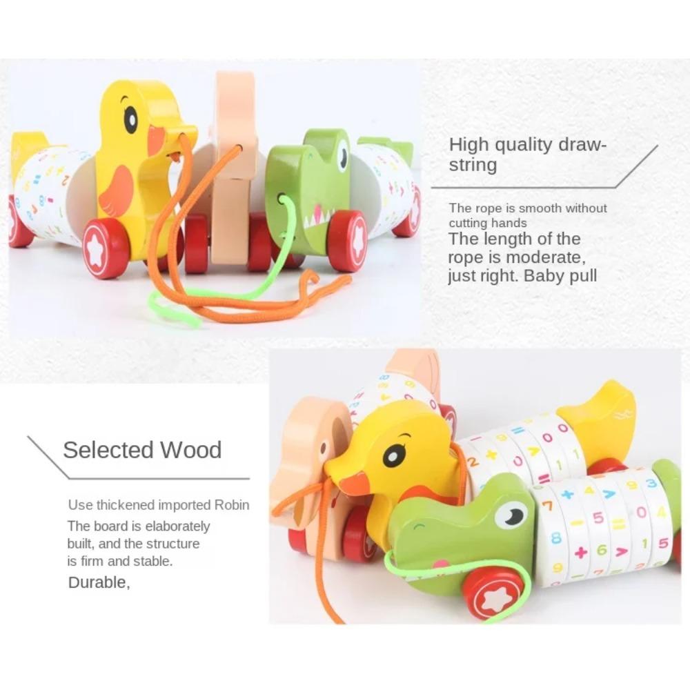Wooden Animal Push Down Car Pull Rope Car Towing Toys Push and Go Baby Girl Walker Duck Puppy for Kids Early Education Toddler