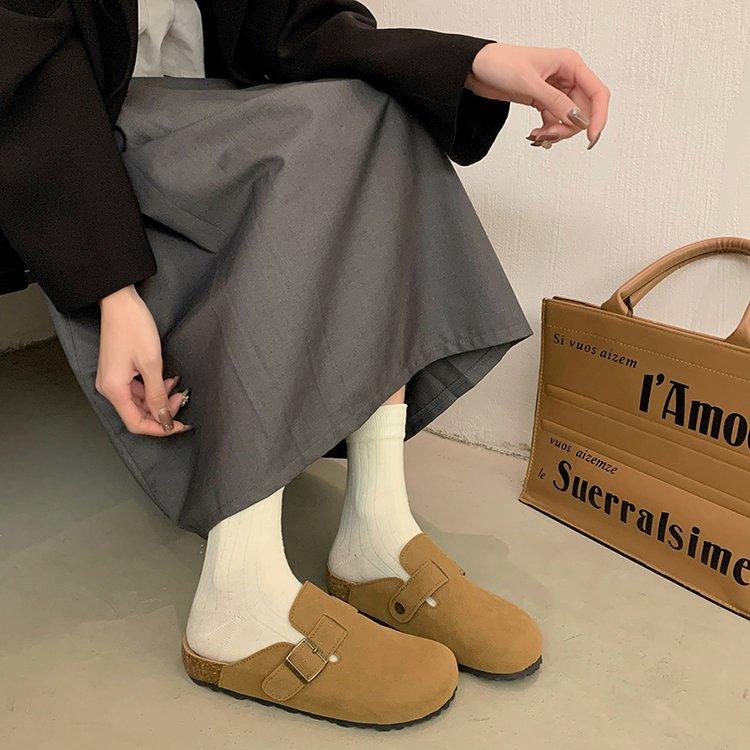 [Ziyan] Retro half-drag comfortable cork Boken shoes 2025 new flat-bottomed outer wear casual bag head slippers