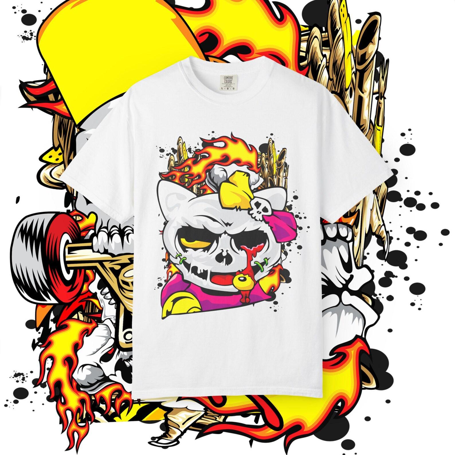 Skull Cat Kitty Skateboard Graphic T-Shirt | Streetwear Punk Art M