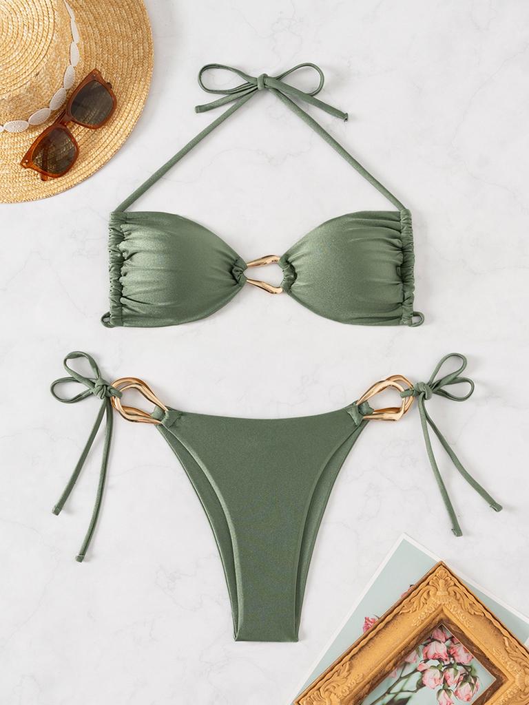 Sexy Bikini Bra Set, Split Solid Color Swimsuit, Gathering Split Swimsuit, Pure Desire Swimsuit