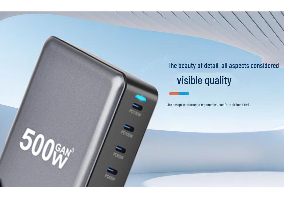500W Gallium Nitride Multi-Port PD100W Fast Charger for Desktop and Phone