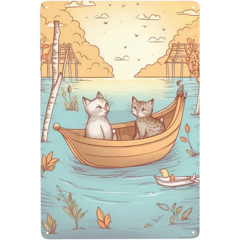 Vintage Cat Posters Metal Tin Signs Set-JUST A GIRL WHO LOVES CATS-Decorative Wall Art for Cat Lovers In Home, Office, or Bar