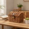 Basket with Lid and Handle Rattan Basket with Handle Portable Sturdy for Home Storage, Picnics