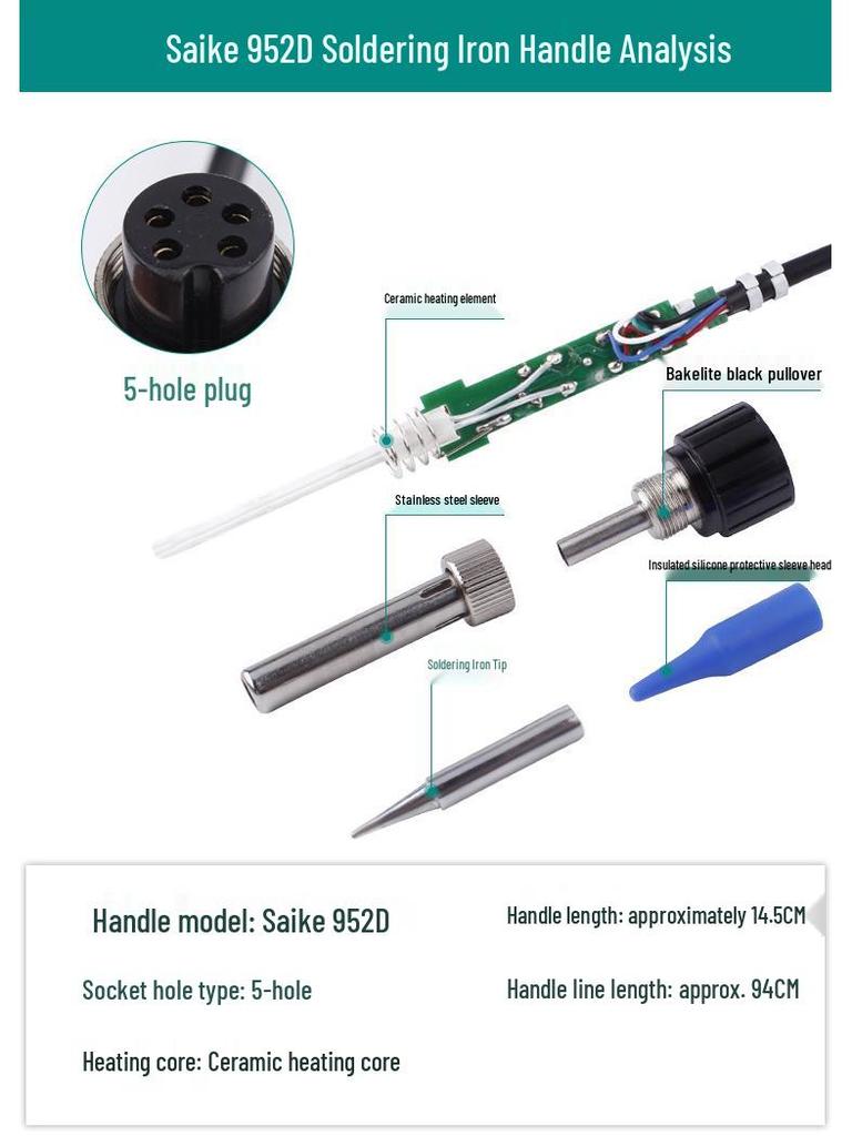 Deer Fairy 936 Soldering Iron Handle for Saike 952T12 Station, 203 Constant Temp, 969D Hot Air Gun Accessories.