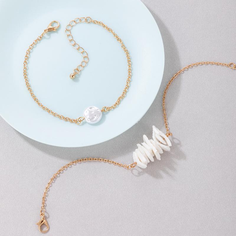 WIH new pearl small gravel inlaid multi-layer anklet, geometric irregular chain two-layer anklet set