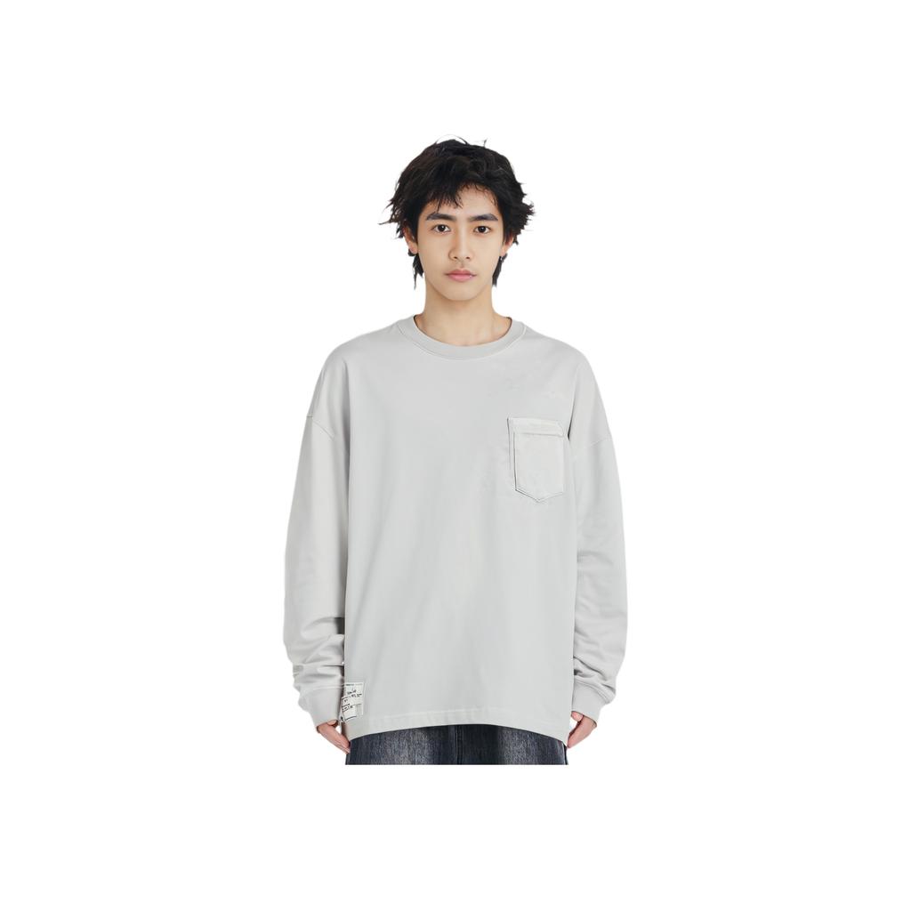Li-Ning Sports Life Series Solid Color Crew Neck Long Sleeve T-Shirt Men tops Gray AHSS751-6