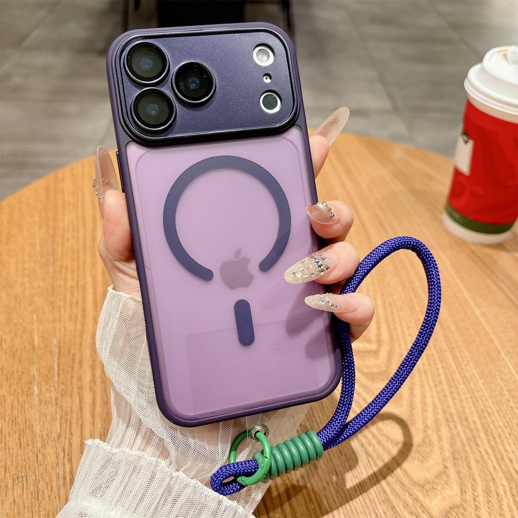 Tempered film with lens with lanyard Magnetic Case For iPhone 17 ProMax 17Pro Air Magsafe Wireless Charge Armor Shockproof Cover
