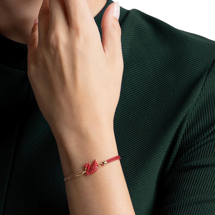 Swarovski Iconic Swan Gold Plated Pendant Necklace Bracelet Set Red Women Necklace, Bracelet 5468352