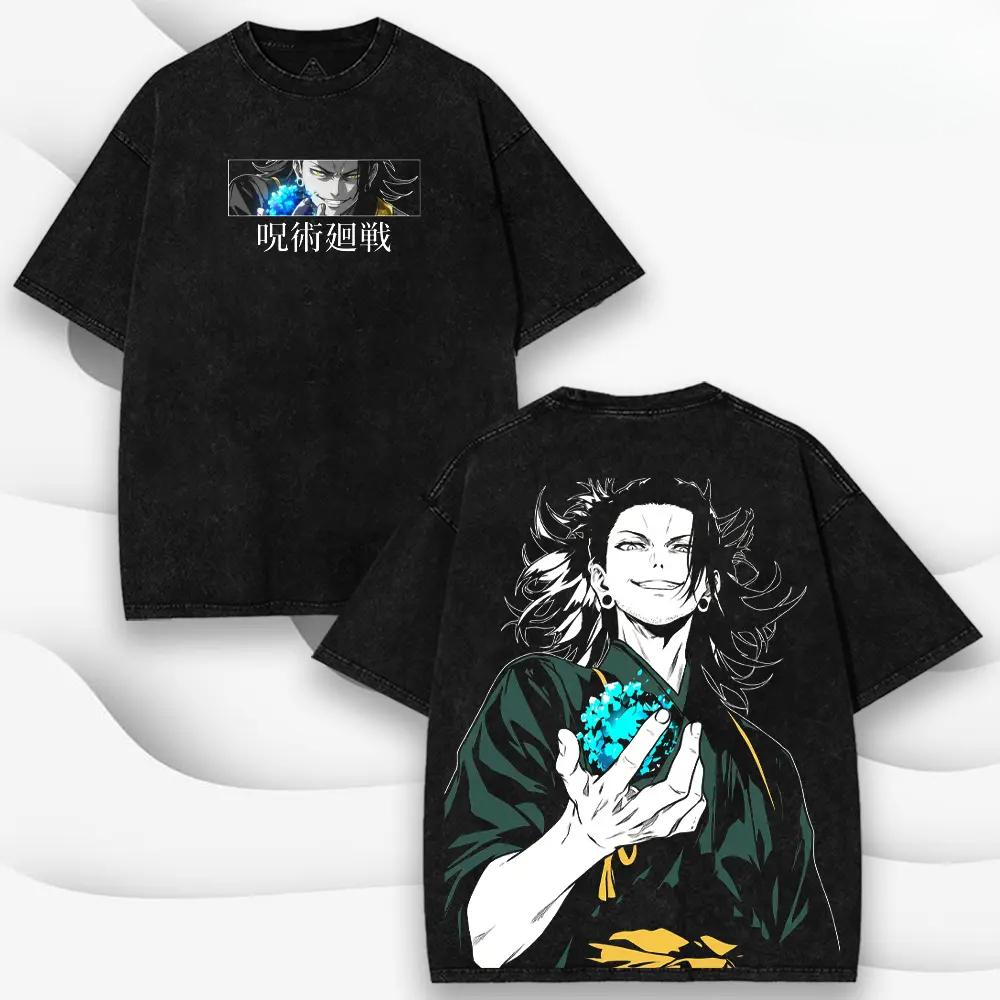 Anime Jujutsu Kaisen T-shirt Geto Suguru Gothic Y2k Washed T Shirt Summer Casual Short Sleeve Cotton Tee Tops Men's Clothing