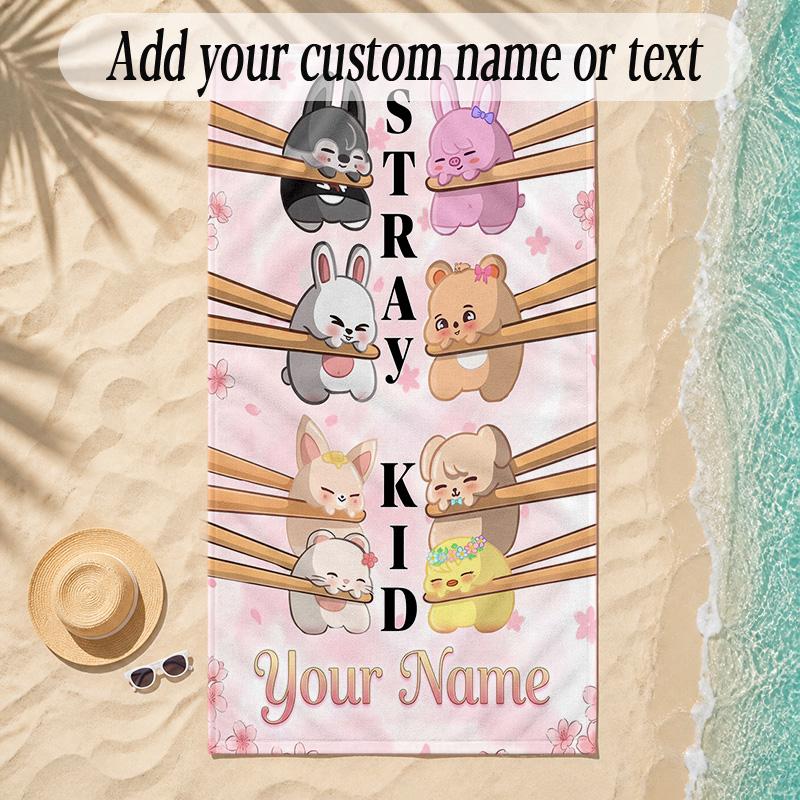 Beach TowelStray Kids Custom Name Text Personalized Soft Towel for Beach Pool Indoor Home Decor Gift