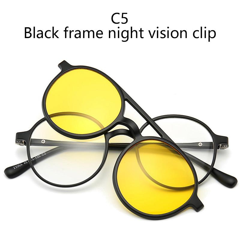

6 In1 Round Polarized Myopia Sunglasses Magnetic Clip Men Women Glasses Optical Prescription Classic Eyewear -1.0 to -6.0 0