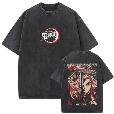 Women Washed Vintage Anime Demon Slayer Akaza Merch T-shirt Women Clothing Cartoon Fashion Oversized Short Sleeve T Shirts
