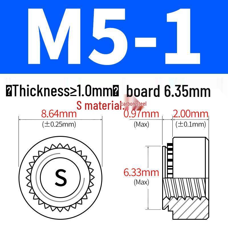 Förzinkat kolstål Clinchmuttrar för plåt - Storlekar: M2, M4, M5, M6, M8, M10, M12