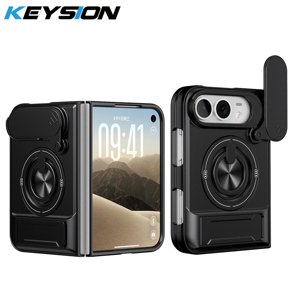 KEYSION Magnetic Phone Case for iPhone Duo Slide Camera Protection Upright Kickstand 360° Ring Shockproof Cover for iPhone Duo