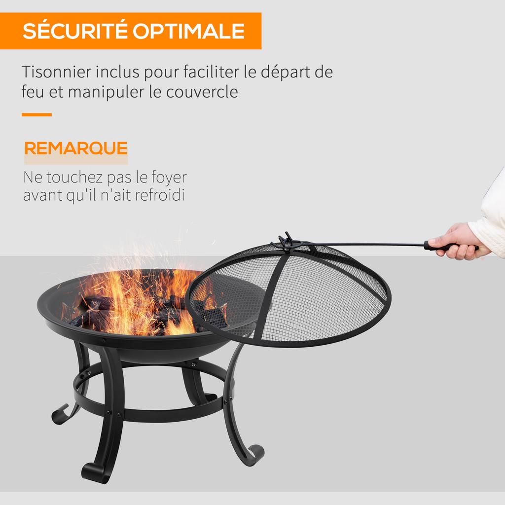 Brasero Chimney Outdoor Round Fireplace With Spark Screen Metal Poker Dim 55L X 55W X 50H Cm Black