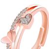 Women Open Ring Rhinestone Heart Adjustable Hollow Smooth Romantic Love Polished Anniversary Gift Wedding Ring Daily Prom Finger Ring Jewelry
