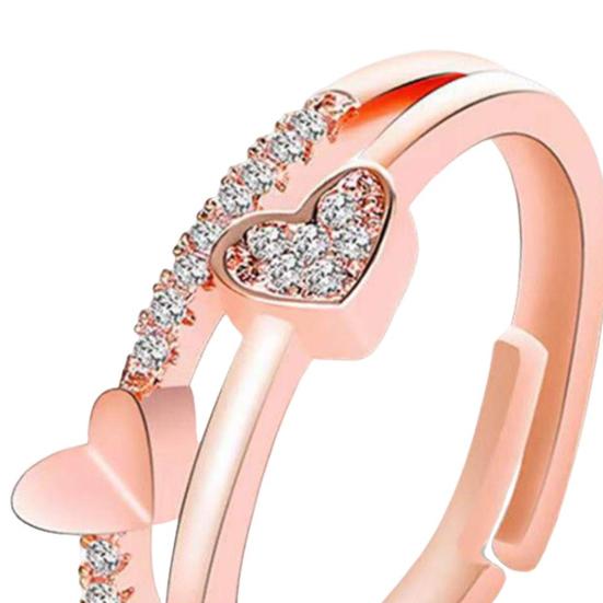 Women Open Ring Rhinestone Heart Adjustable Hollow Smooth Romantic Love Polished Anniversary Gift Wedding Ring Daily Prom Finger Ring Jewelry