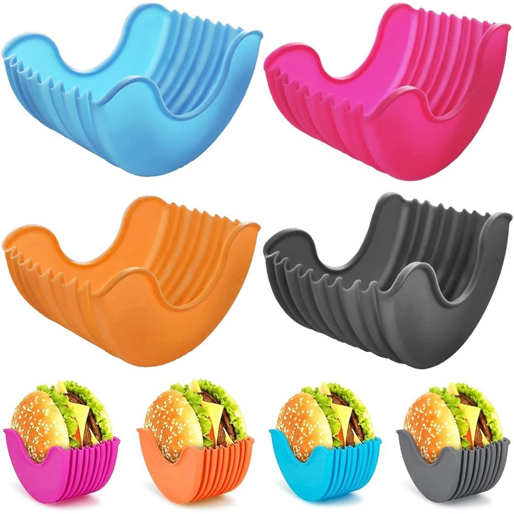 4 Stück Einziehbare Silikon-Hamburgerhalter Hamburger Fixierbox Sandwich Burger Clip Ständer Waschbar Pommes Frites Hamburger Soße