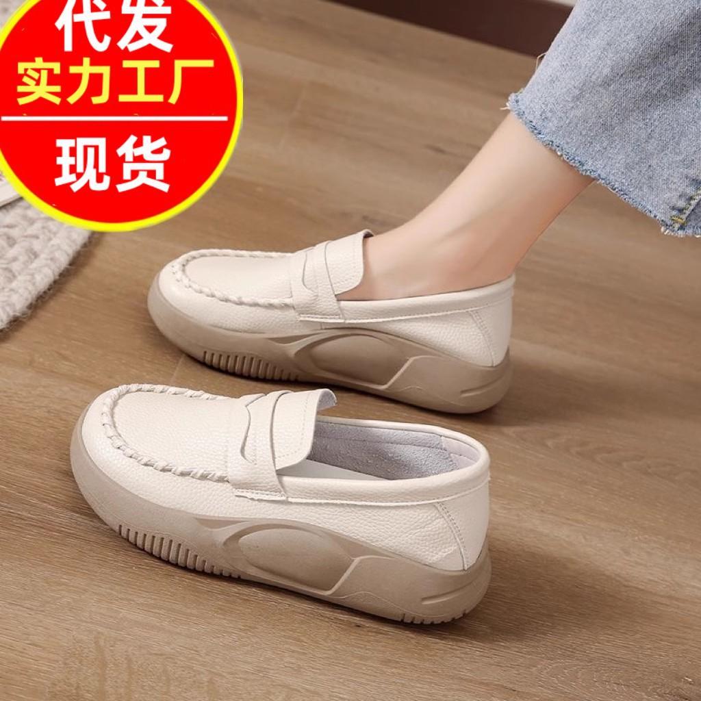Factory soft leather single shoes women's 2025 new thick-soled soft-soled nurse shoes are not tired of working for a long time, spring and summer leis