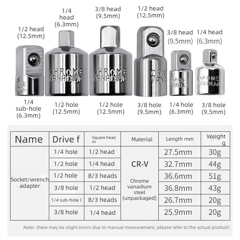 Sockets Set 1/4 Adapter 3/8 Drive Tools For Mechanic 6pcs Ratchet Wrench Stainless Steel Converter Sleeve Head