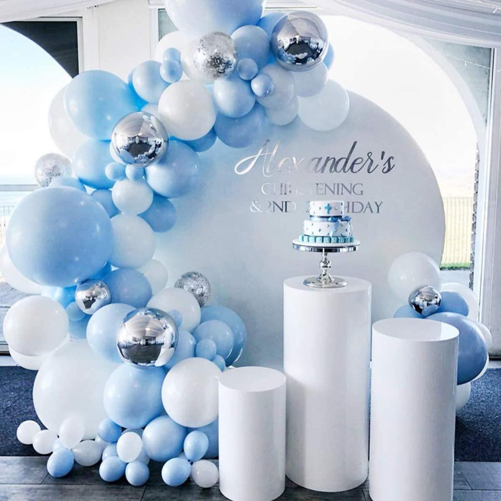 Silver 4D Macaron Blue Balloon Chain Set for Weddings & Parties