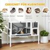 Small Animal Hutch for Dwarf Hamsters, Rabbits, Guinea Pigs, with Accessories, Elevated Design, Wood, Metal, Grey