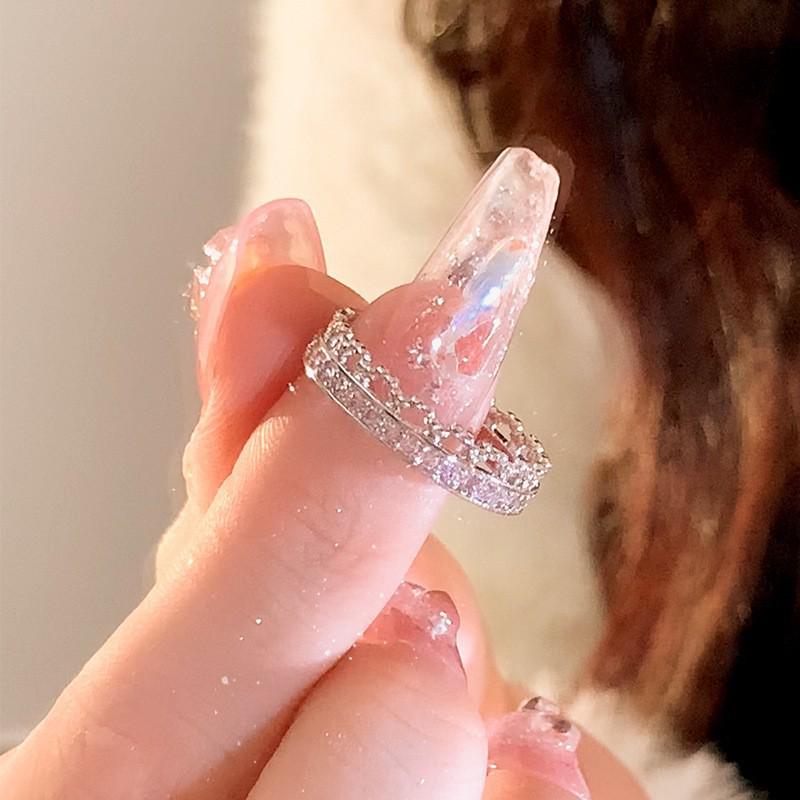 S925 Sterling Silver Pink Zircon Open Ring for Women – High-End, Light Luxury, Stackable Versatile Design for Index Finger.