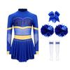 Girls Cheer Leader Costume Long Sleeve Diamonds Dance Jumpsuit Cheerleading Hand Flower Bowknot Hair Ties