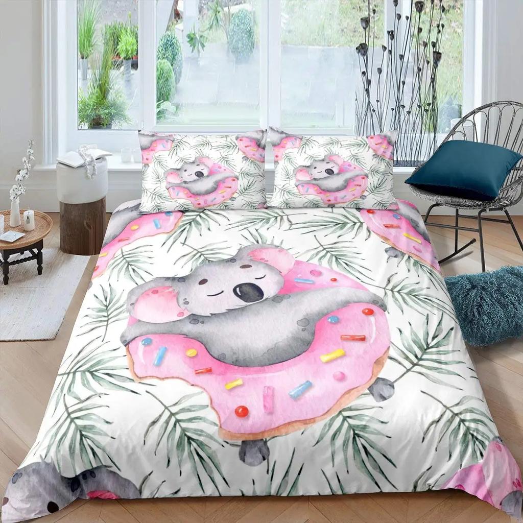 Comforter Koala Blooming Floral Branch With A Bear Comforter Palm Tree Leaf Wildlife Cartoon Polyester