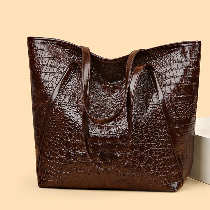 

Простая и универсальная сумка-тоут с принтом под крокодила, большая вместимость, модная ручная сумка, винтажный дизайн, женская сумка через плечо 30x17x32cm кофейный