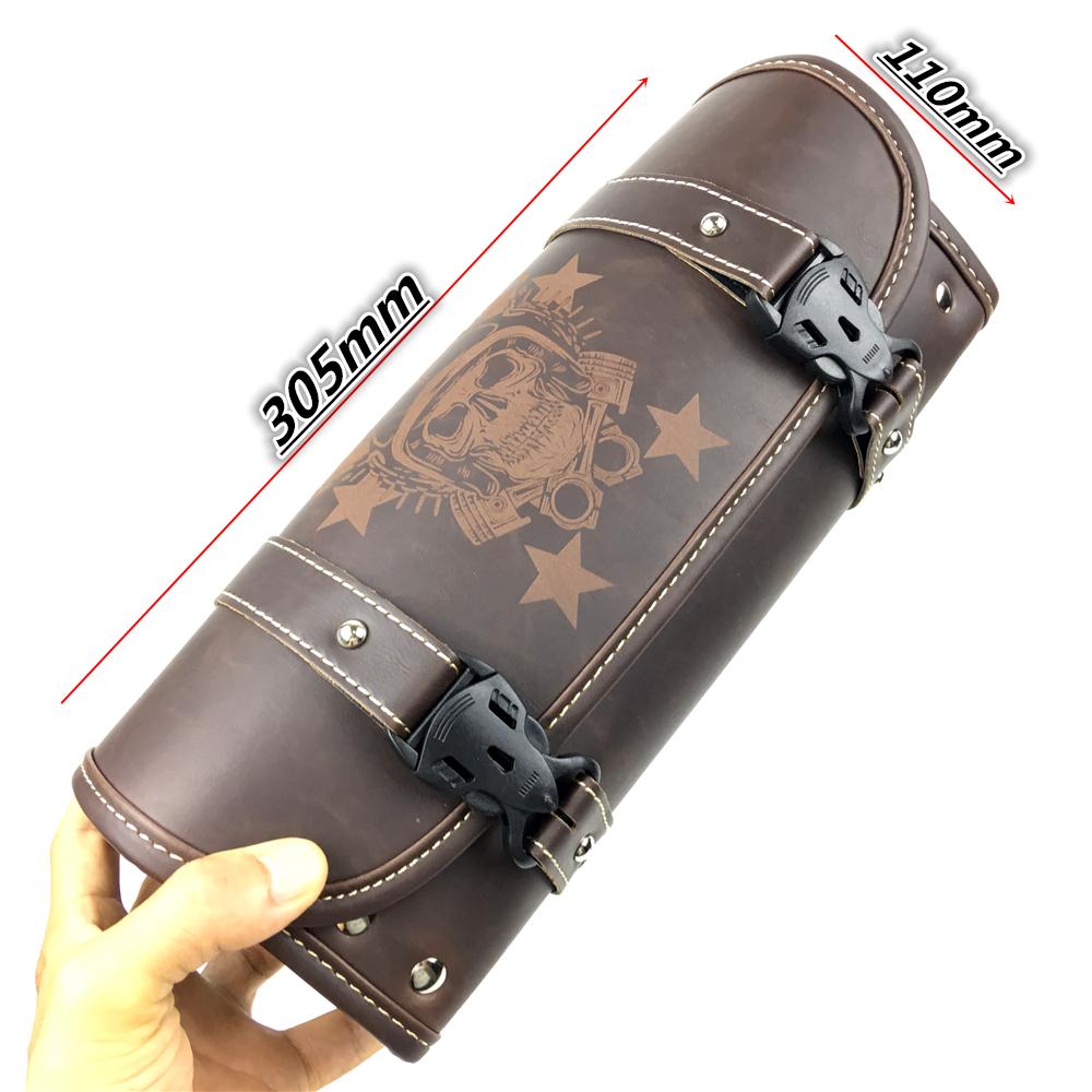 Motorcycle Fork Bag Leather Cruiser Tool Roll Barrel Bag Fork Barrel Shape Handlebar Black Saddlebags Storage