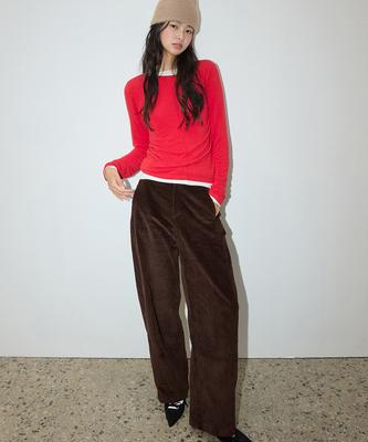 Michikoleondeonkosino Curved Corduroy Pants Velvet Brown