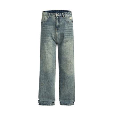 American High Street Old Classic Style Washing Ripped Jeans Mens Relaxed Fit Straight Wide-leg Pants