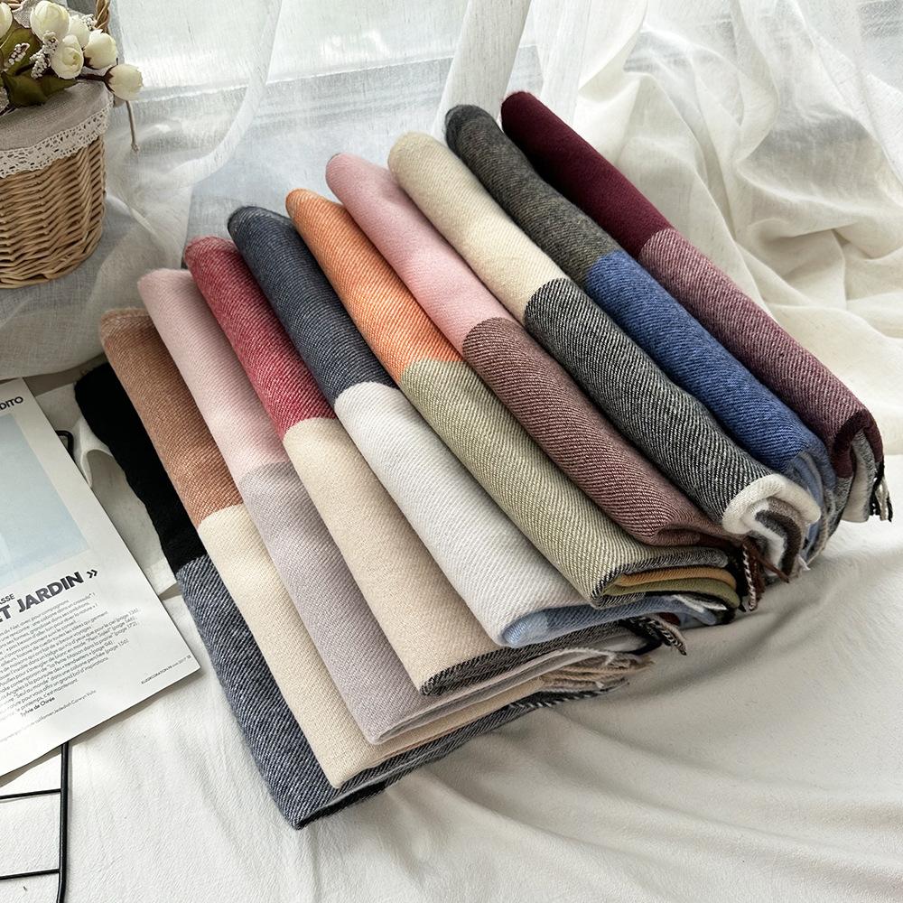 Warm Women's Scarf Winter Imitation Cashmere Color Block Plaid Shawl Long Tassel Fashion Scarf Scarf