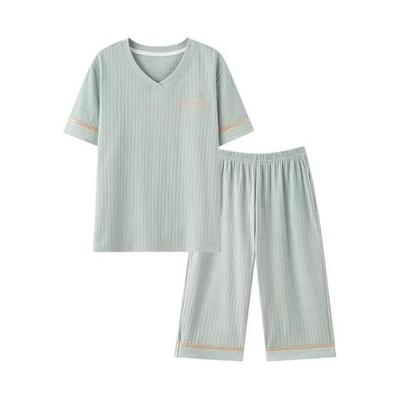[Akihee] Women's Pajamas, Short Sleeve, Top and Bottom Set, 3/4 Length, Room Wear, Cute, Comfortable, Breathable, Skin-friendly, Stretchy, Slimming