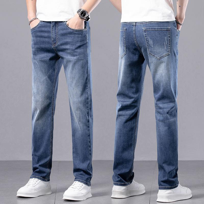Spring And Autumn New High End Plush Jeans For Men Straight Tube Slim Fit Elastic Thick Casual Pants Autumn And Winter Men'S Pants