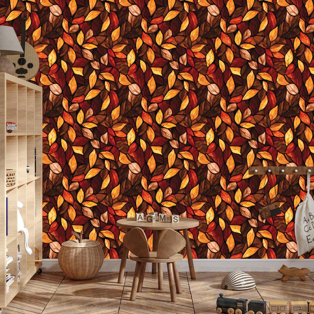 Rust, Burgundy and Orange Stained Glass Wallpaper for Living Room and Bedroom 50x1000