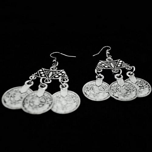 1 Pair Women Fashion Ethnic Jewelry Vintage Coins Drop Dangle Hook Long Earrings