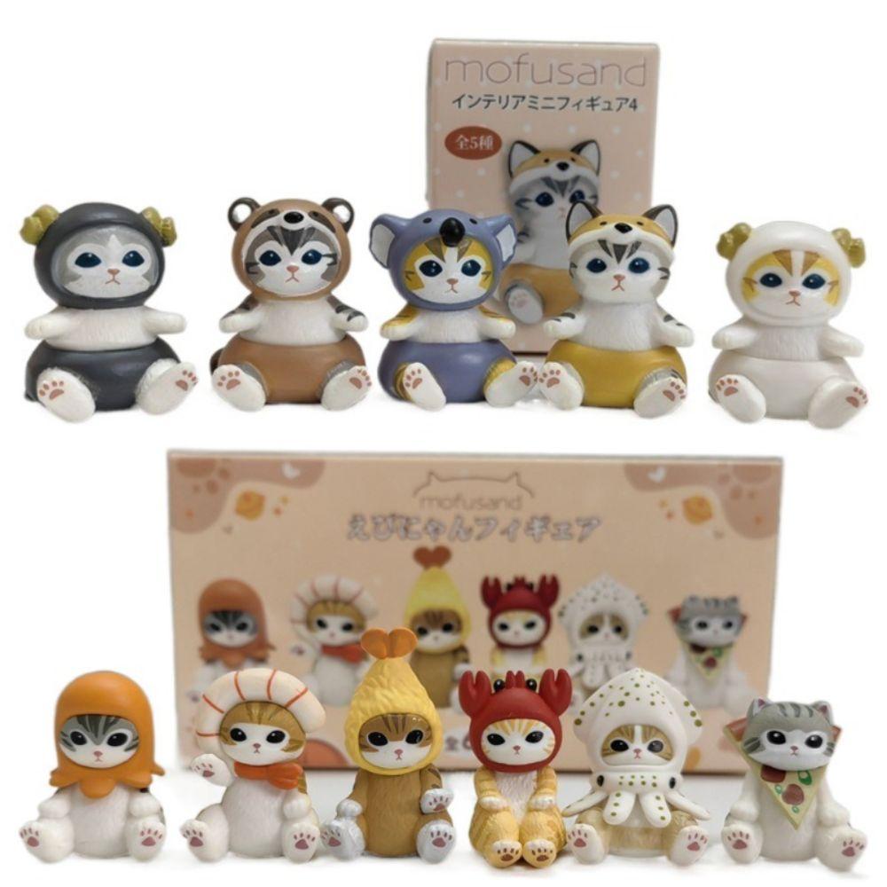 5pcs/6pcs PVC Cat Action Doll Cute Model Toys Kawaii Animal Headgear Doll Christmas Gifts
