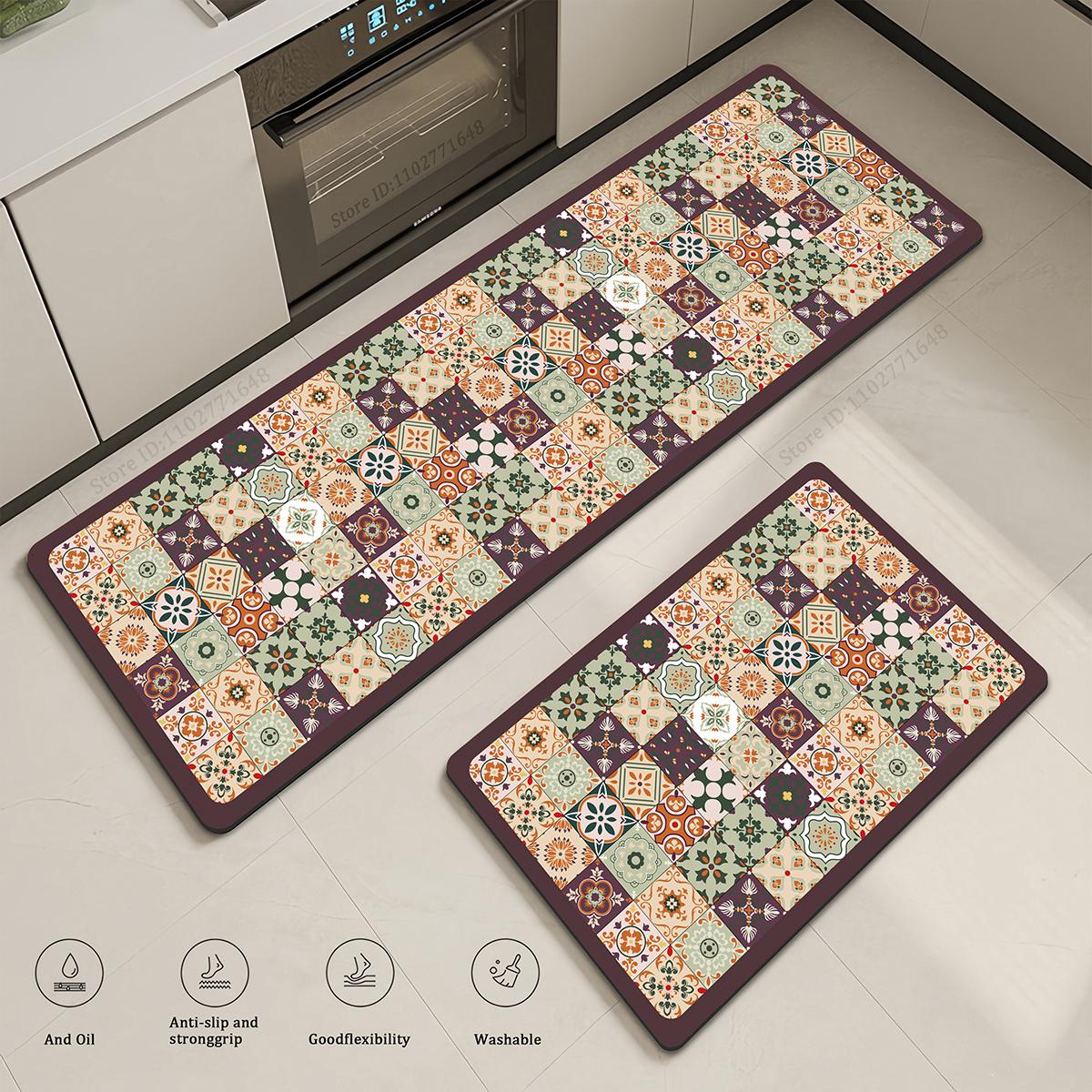 

Kitchen Retro Style Absorbent Non-Slip Entrance Doormat Carpet Living Room Washable Durable Fabric Rug Waterproof Quality Mat 40cmx60cm 1pc