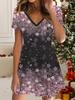 Fashion Women's V Neck Short Sleeve Flower Printed  Dress Sex Short Skirt Dresses
