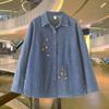 Giacca di Jeans da Donna Primaverile Taglie Forti a Maniche Lunghe Ricamo Temperamento Camicia di Jeans Comoda