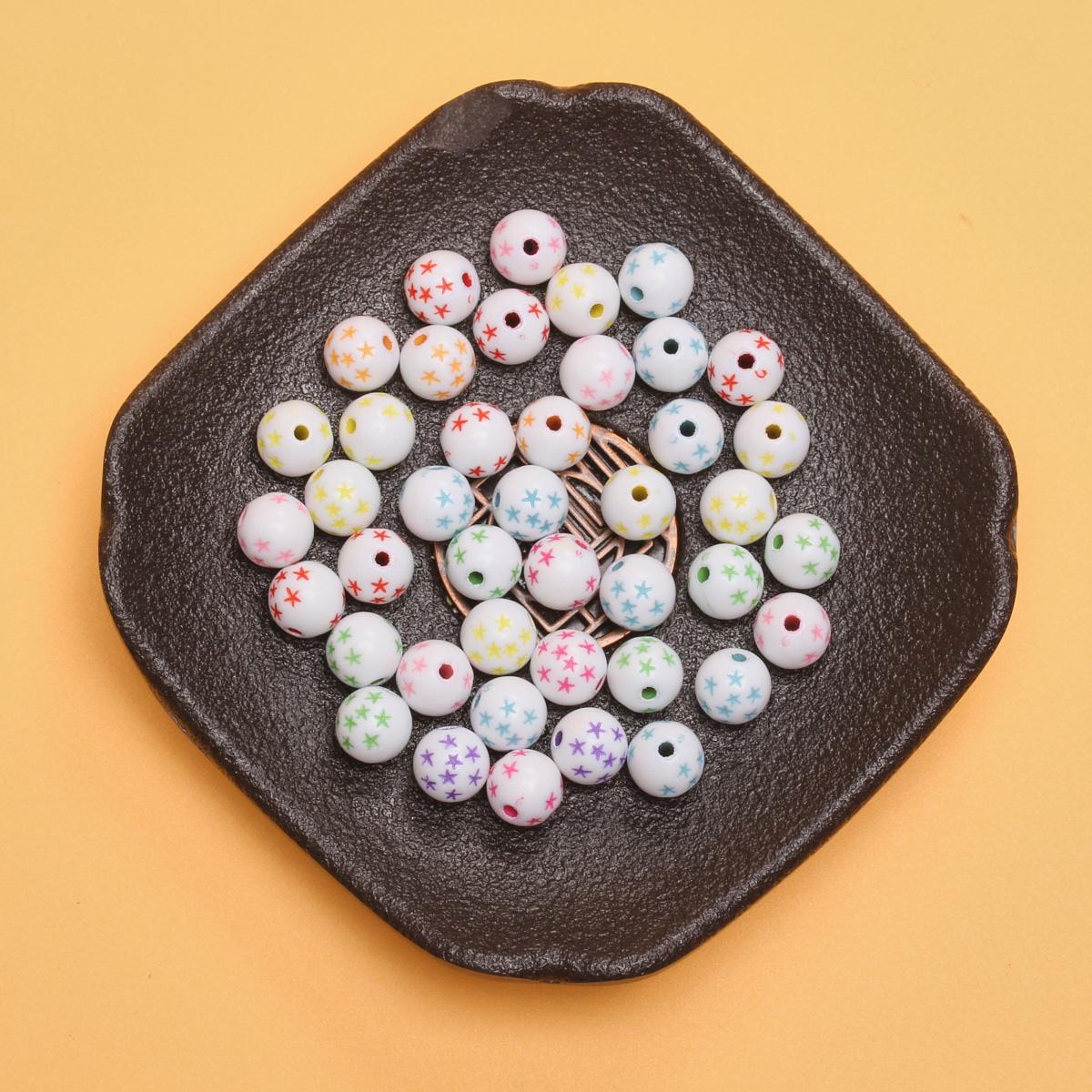 

Новые акриловые бусины, аксессуары, браслет, круглый для изготовления ювелирных изделий своими руками, серьги из бисера, 20 шт., 7,5 мм, ожерелье со звездным узором, прямое отверстие